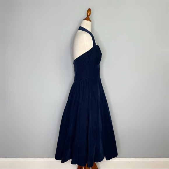 Anthropologie Girls from Savoy Ronda Halter Dress Midi Navy Blue Corduroy Size 8 - Picture 6 of 13